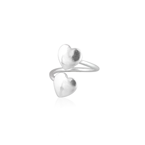 Modern Double-Heart <b>Adjustable</b> <b>Ring</b> for Women | Wedding & Party Occasions | 925 Sterling <b>Silver</b> - Product Image 1