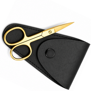 Ciseaux de manucure en acier inoxydable doré avec étui en cuir noir, lame droite, coupe-cuticules, outil de beauté pour droitiers - Product Image 4