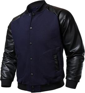 High Quality Men's Varsity Jackets Thin <b>Stand</b> Collar Light <b>Weight</b> Winter Wool Body Leather Sleeve Best Design Plain Fabric Front - Product Image 4