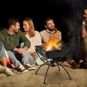 Barbecues de camping 3-en-1 en acier inoxydable avec sac de transport et gants pour la cuisson au feu de camp - Product Image 5