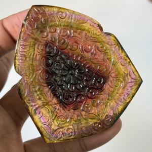 Colgante de mandala floral tallado a mano con turmalina multicolor natural, piedra preciosa suelta tallada en turmalina para la fabricación de joyería al por mayor. - Product Image 3