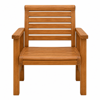 Chaise de jardin moderne en teck massif avec larges accoudoirs et dossier à lattes, imperméable, durable, écologique, Saber Living Room Park