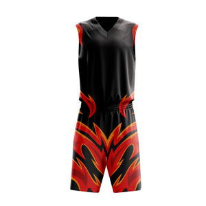Conjunto de Uniforme de Baloncesto Sublimado Personalizado, Unisex para Adultos, Jersey y Pantalones Cortos de Poliéster Transpirable, Diseño de Llamas, Rojo, Naranja, Amarillo - Product Image 3