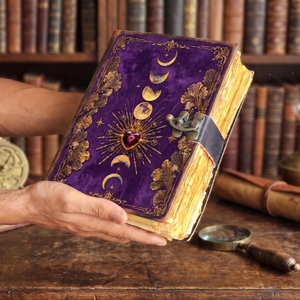 Grimoire en cuir Cœur Céleste et Lune, Livre des Ombres fait main, Carnet de Sorcellerie, Journal Gothique en Cuir - Product Image 2