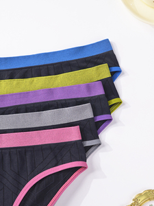 Culotte gainante gaufrée pour femme, violet et noir, maintien moyen, respirante, lingerie tricotée, ajustement sans couture - Product Image 4