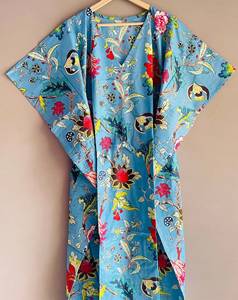 Robe Kaftan en Coton Fleuri Fluide et Ample, Style Bohème Moderne Vintage, Coupe Trapèze Longueur Genou, Effet Spectaculaire - Product Image 5