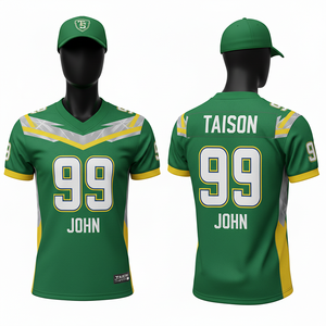 Jersey de Fútbol Americano de Poliéster de Alta Calidad, Cuerpo Verde, Paneles Laterales Amarillos, Tela Transpirable, Impresión de Logotipo por Sublimación Personalizada - Product Image 6
