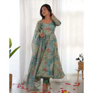 Magnifique robe Anarkali modeste et pantalon avec dupatta pour les fêtes et les occasions spéciales - Product Image 5