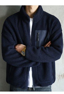 OEM front zip pocket custom men <b>shearling</b> berber coat outwear sherpa fleece <b>jacket</b> - Product Image 3