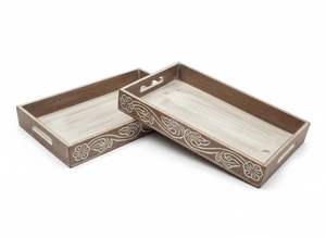 Plateau de service en bois blanc peint à la main pour table à manger, petit-déjeuner, café, desserts – Organisateur de cadeaux disponible - Product Image 3