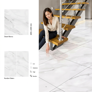 Carreaux de porcelaine polis GVT effet marbre Bianco Desert 600x600mm pour revêtements de sol intérieurs de luxe - Product Image 1