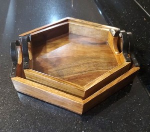 Rectangular Wooden Serving Tray with Brass Handles Modern Decorative Tabletop Platter <b>Wood</b> Crafts, Wooden Boxes, & Wall - Product Image 4