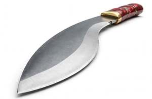 เหล็กกล้าคาร์บอนสูงทำมือจาก Iron Crown Forge สำหรับใช้งานกลางแจ้ง ด้ามจับเรซิ่นลายหินสีแดงเข้ม พร้อมปลอกทองเหลือง - Product Image 3