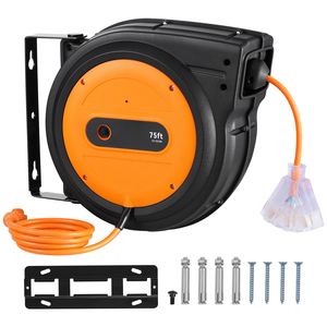Avvolgicavo Elettrico Retrattile da 22,86 m (75 FT) per Carichi Pesanti, Cavo di Alimentazione 14AWG/3C SJTOW, Presa Tripla Illuminata 13 Amp, Materiale ABS, CEE - Product Image 1