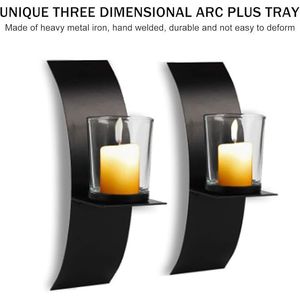 Kit de porte-bougie mural en fer 3D en forme d'arc avec lanternes et pots à bougies en verre et métal - Product Image 1