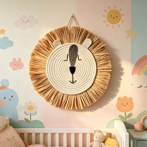 Decoración de pared nórdica tejida con diseños de león, tigre, panda y espantapájaros. Perfecta para habitaciones infantiles, guarderías y salas de juegos. - Product Image 1
