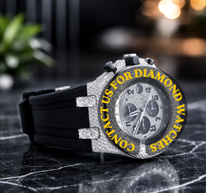 Montre Unique pour Homme, Cadran Rond avec Bracelet en Caoutchouc Noir, Mouvement à Quartz, Chronographe en Diamant Moissanite Précieux et Élégant, Idéale pour les Soirées - Product Image 5