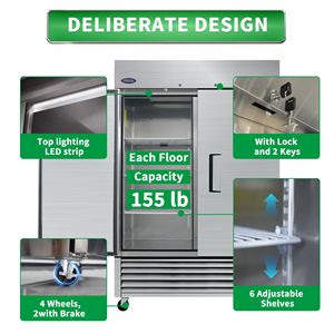 Congelador Comercial ORIKOOL de 54 Pulgadas, 49 Pies Cúbicos, 2 Puertas Sólidas, Congeladores Verticales de Acero Inoxidable, Aprobado por ETL, Almacenamiento Vertical - Product Image 6