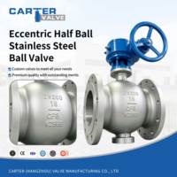 Katup Setengah Bola Eksentrik Baja Tahan Karat CF8 CF8M Flanged Worm Gear Full Bore Metal Seated Slurry Wastewater Zero Leakage ANSI