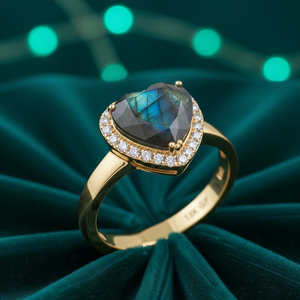 Anillo de Labradorita Natural con Corte de Corazón y Circonitas, Plata de Ley 925, Chapado en Oro de 18K, Anillo de Diseño para Mujer, Talla 6 de EE. UU. - Product Image 3