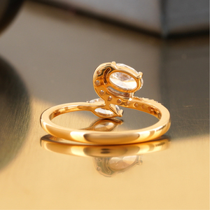 0.52 CT Lab Grown Oval Marquise Diamond Bypass Halo <b>Ring</b> 14K Yellow and White Gold <b>Two</b> <b>Stone</b> Engagement Jewelry VS1 Clarity - Product Image 4