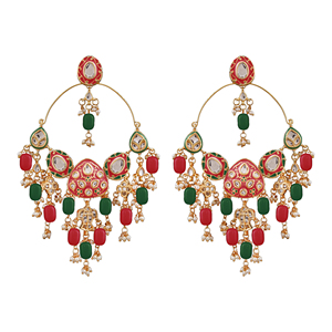 Pendientes colgantes Kundan Jadau de aleación, estilo Hyderabad, con perlas de imitación multicolor, joyería para bodas. - Product Image 1