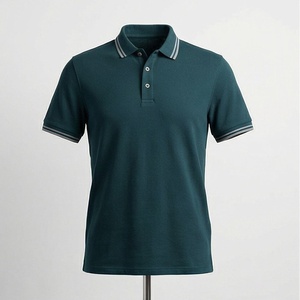 Polo à manches courtes vert foncé pour homme, 100% coton piqué, respirant, coupe classique, design tricoté uni - Product Image 1