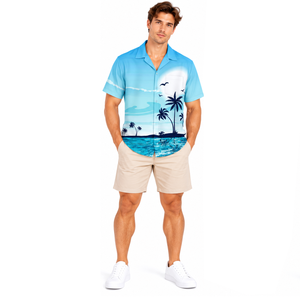 Chemise de camping pour hommes, imprimé intégral, légère, tenue de villégiature, mode personnalisée, vêtements de voyage d'été, chemises de plage - Product Image 6