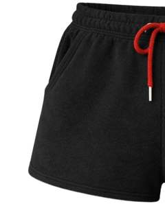 Shorts en molleton de coton noir pour femme, personnalisés par le fabricant, avec cordon de serrage rouge, imprimé fraises, décontractés, pour l'été, vêtements de détente tendance - Product Image 3