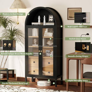 خزانة كتب منحنية من الخيزران بارتفاع 71 بوصة مع 5+ أدراج متعددة الوظائف بأسلوب المزرعة لغرفة المعيشة وقبو النبيذ - Product Image 4