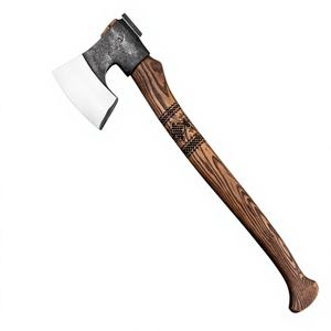 Hacha Estilo Vikingo Hecha a Mano con Hoja de Acero Forjado, Mango de Madera Tallado y Patrón Nórdico para Campismo y Bushcraft al Aire Libre - Product Image 1