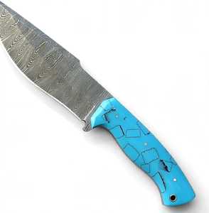Herramienta Artesanal de Uso General de Acero de Damasco Forjado a Mano con Mango de Resina Turquesa Craquelada - Product Image 1