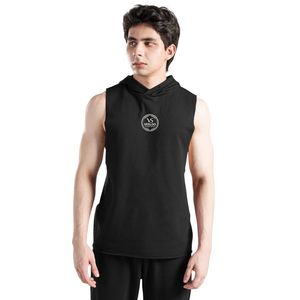 Black Perform Hooded Tank Men's Sleeveless Gym Hoodie <b>Vest</b> Cotton Workout Training Fitness Bodybuilding <b>Stringer</b> Athletic Muscle - Product Image 2