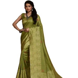 Indian Supplier Selling Ethnic Ware Pure Silk Material Wedding Special <b>Saree</b> 2024 <b>Blouse</b> Best Quality Dupion Raw Silk - Product Image 1