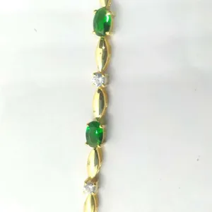 Moissanite Green Round Bezel Tennis <b>Bracelet</b> 925 Sterling <b>Silver</b> Gold Plated Classic Women Jewelry - Product Image 6