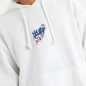 Sweat à capuche personnalisé blanc à motif floral, coupe oversize, style streetwear, en mélange de coton, décontracté, marque privée - Product Image 3