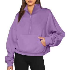Oversized Long Sleeve Zipper-<b>up</b> Turtleneck Streetwear Front Printed Woman's Sport Sweatshirt <b>Cropped</b> Outdoor Running Top - Product Image 2