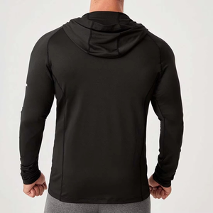 Men's Black Hooded Long Sleeve <b>Compression</b> Shirt Run Logo Quick Dry Knitted Pullover <b>Spring</b> Fitness Wear - Product Image 6