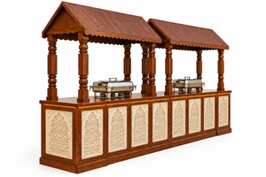 Comptoir alimentaire extérieur de style vintage avec toit, élégant comptoir alimentaire de mariage en bois pour l'extérieur avec panneaux sculptés et design de baldaquin, USA - Product Image 5