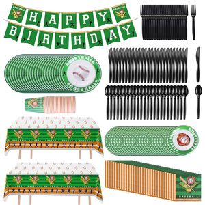 Kit de vaisselle jetable sur le thème du baseball, 171 pièces, pour fêtes d'anniversaire, comprenant la décoration de table - Product Image 1