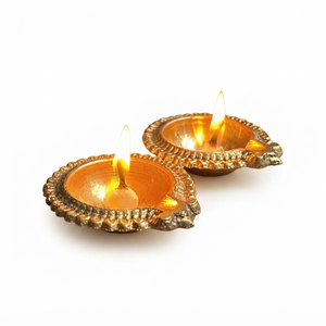<b>Antique</b> Brass Diya Duo Decorative Oil <b>Lamp</b> for Diwali Puja Home Temple Decor Indian Brass Oil <b>Lamp</b> Set Wholesale Export Supplier - Product Image 1