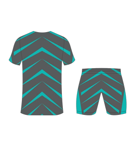 Custom sublimated soccer uniform set for men with dark grey and cyan chevron pattern print jersey and matching <b>shorts</b> - Product Image 5