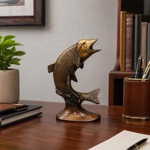 SHUBHAM Figura de Pez Vintage de Latón, Bañada en Oro, Pulida, Duradera, Esculpida, Decoración Religiosa para el Hogar, Regalo Artificial - Product Image 2