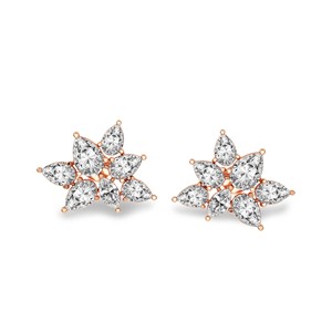 Hermosos pendientes de oro macizo de 18k con corte de pera, diseño de flor Cosmos, con diamantes de laboratorio, certificados por IGI, para mujer. - Product Image 5