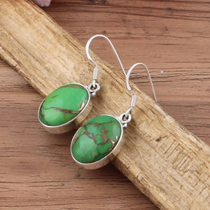 Boucles d'oreilles de luxe en cuivre vert naturel, argent sterling 925, faites à la main, goutte d'eau, pierre précieuse, style bohème, bijoux - Product Image 3