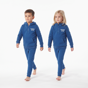 Conjunto deportivo unisex de dos piezas para niños, con capucha y media cremallera, color azul sólido, de algodón, informal. - Product Image 3