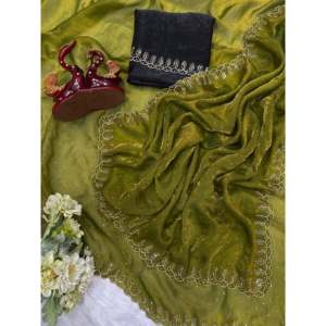 Beautiful Jarkhan Diamond Beaded Saree for Parties Elegant Indian Dress with Intricate Decoration - Product Image 5