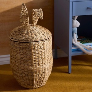 Cesta infantil clásica de jacinto de agua con diseño de conejo, cesta de almacenamiento funcional para ropa sucia, dormitorio y organización del hogar - Product Image 1