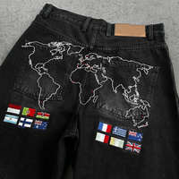 Fabricant de vêtements streetwear vintage sur mesure, coupe ample, délavage acide, motifs brodés, drapeau, jeans surdimensionnés, pantalons