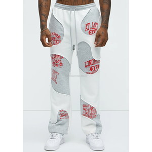 Pantalones de chándal acampanados apilados de pierna ancha con logotipo personalizado de trabajo de panel vintage 100% algodón de cintura media para hombre más vendidos - Product Image 2